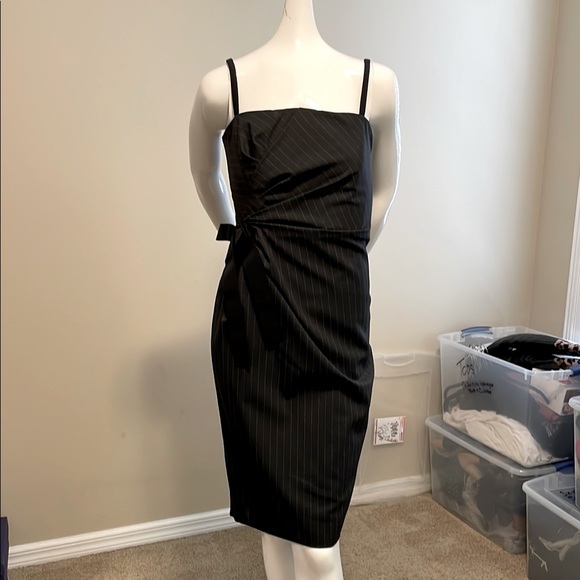 D&G Dresses & Skirts - D&G Grey Pinstripe Strapless Look Gathered Ruched Waist Pencil Dress IT42 NWOT 6